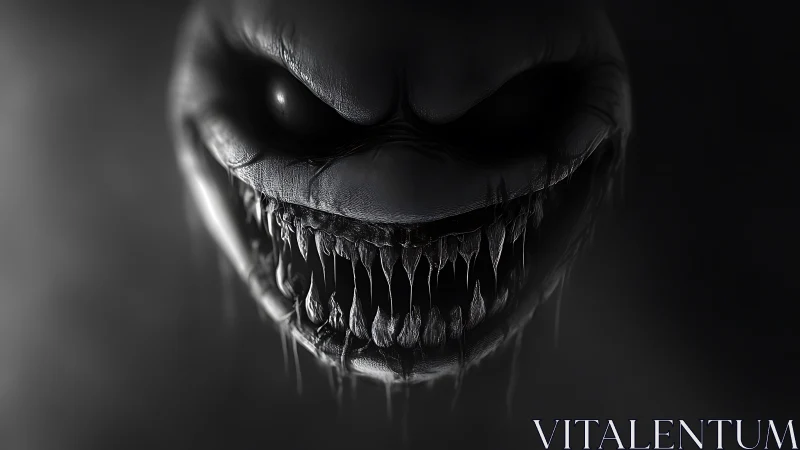 Monochrome biomechanoid maw with dripping serrated dentition.