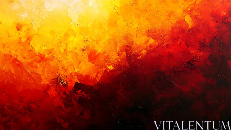 Fiery abstract canvas merges molten gold and crimson fields.