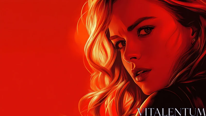 Golden-lit portrait glowing against a bold red backdrop.