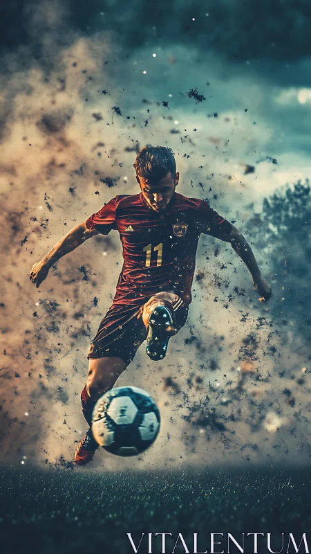 Midfield comet charges forward, shredding stormlit turf