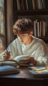 Soft afternoon light wraps a focused student in quiet study