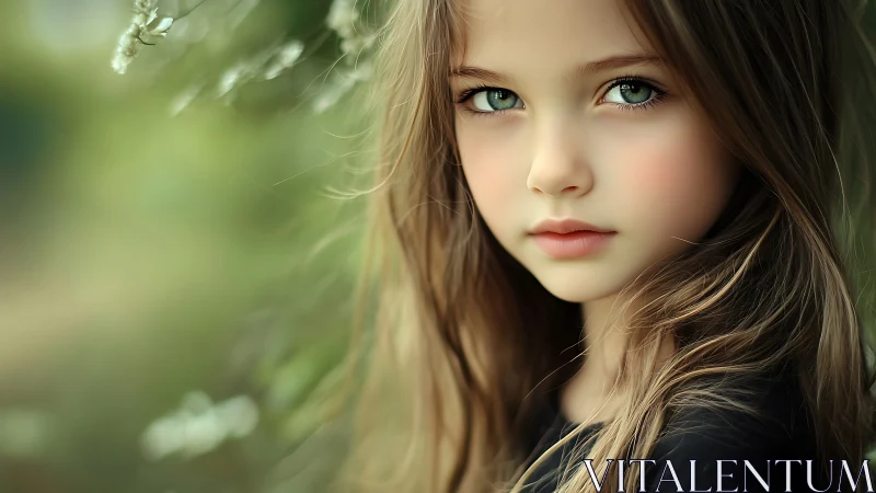 Verdant Gaze: Child's Emerald Eyes Pierce Through Nature's Green Veil