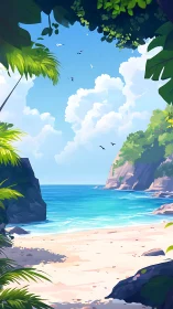 Tropical Beach Cove With Towering Cliffs and Turquoise Waters