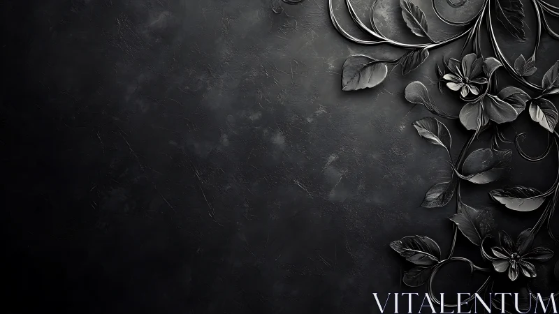 Metallic Floral Relief on Dark Textured Background.