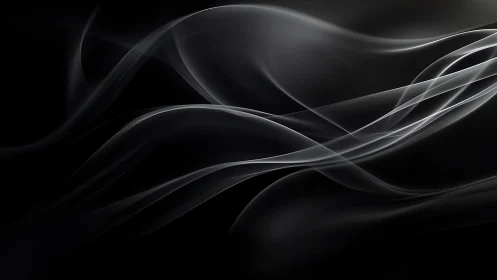Abstract black background with flowing silver wave lines.