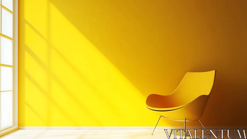Yellow lounge chair against sunlit yellow interior wall.