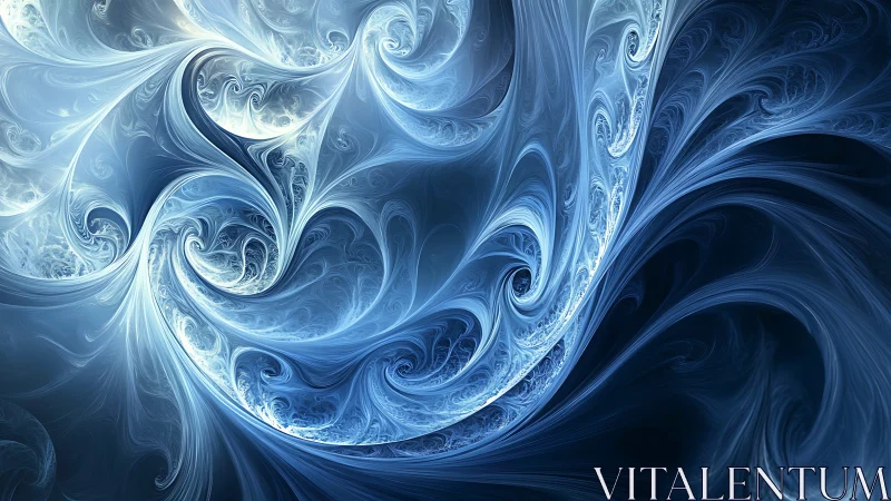 Parametric blue fractal waves form recursive swirling filigree