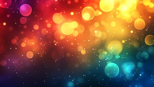 Glowing rainbow bokeh orbs drift across a cosmic gradient.