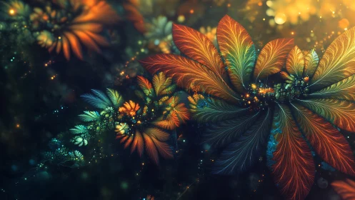 Fractal bioluminescent foliage forms a luminous radial bloom