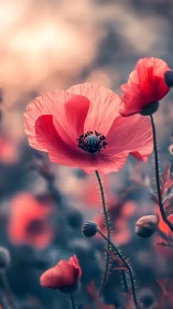 Pink Poppies Bloom in Soft Focus Light.