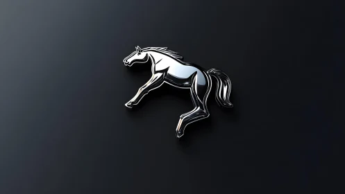 Sleek metallic horse emblem on dark minimalist background.