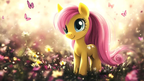 Soft-lit cartoon pony rendered with bokeh depth-of-field field