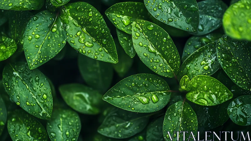 Raindrops rehearse tiny constellations across glossy leaves