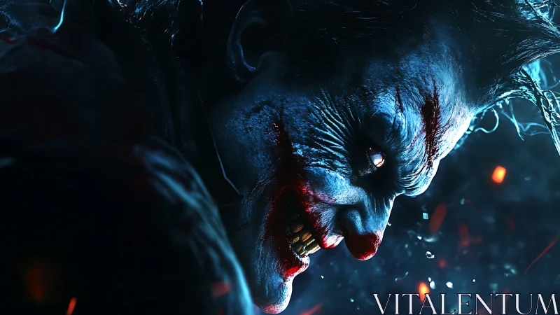Sinister clown close-up glows in eerie cinematic lighting
