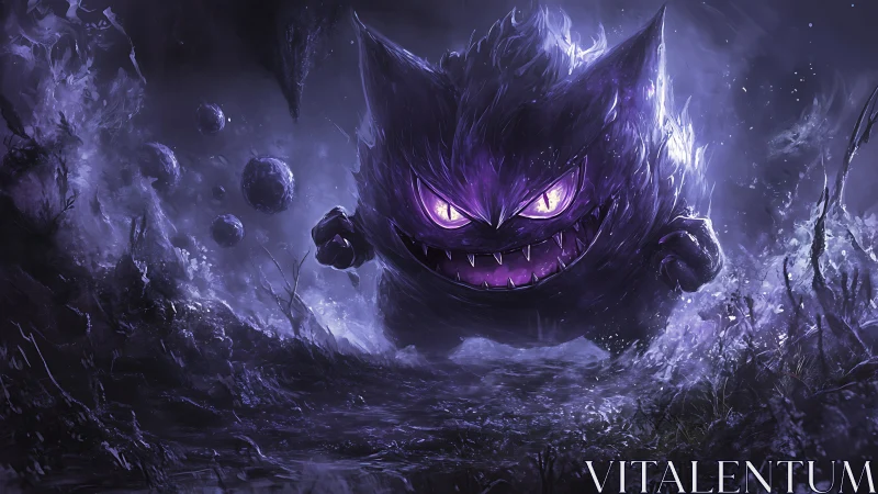 Spectral purple creature charges through stormy ethereal void