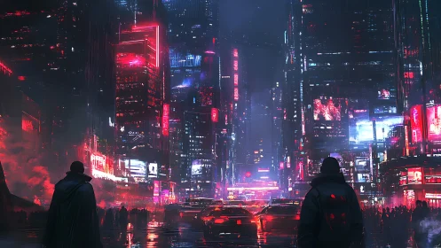 Neon-soaked cyberpunk avenue converges in rain-laced perspective