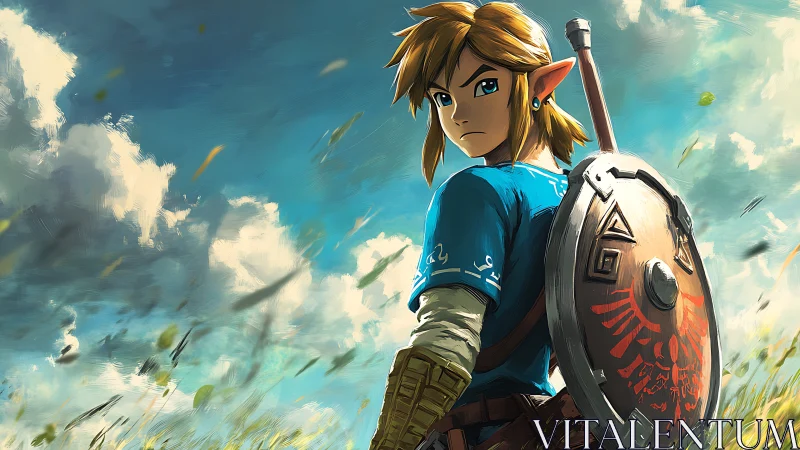 Skyward warrior waits beneath storm-stirred summer clouds.