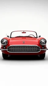 Red vintage roadster glows against a clean studio backdrop