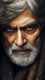 Weathered gaze of a wise elder wrapped in quiet strength.