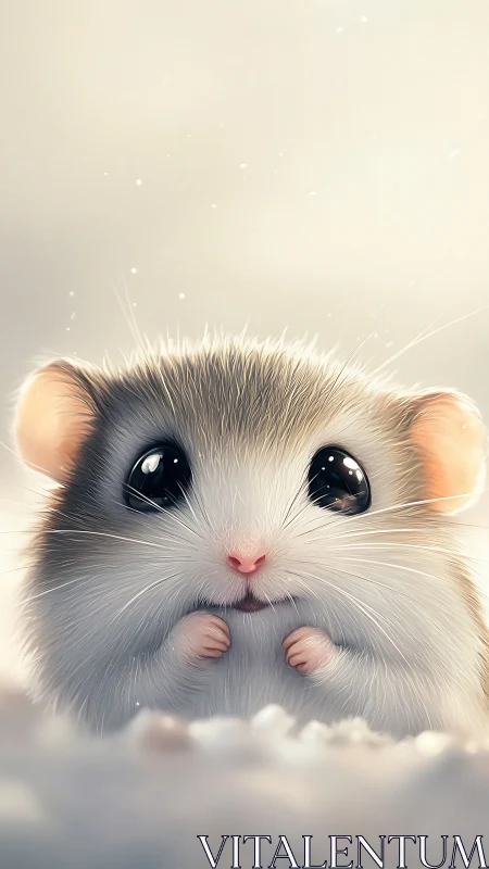 Adorable baby hamster gazes upward in soft glowing light