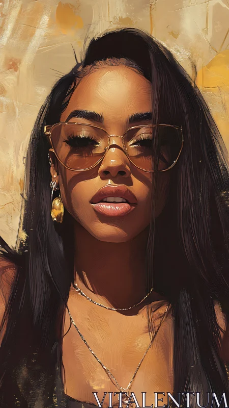 Stylized portrait of woman in glasses with warm sunlight.