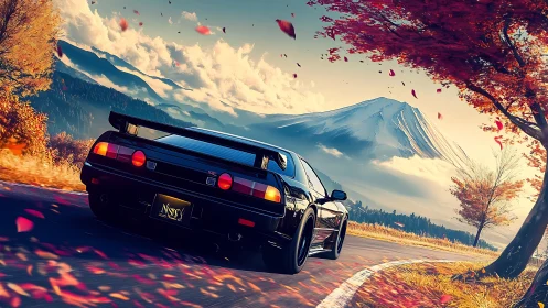 Turbocharged autumn escape beneath a snow crowned peak.