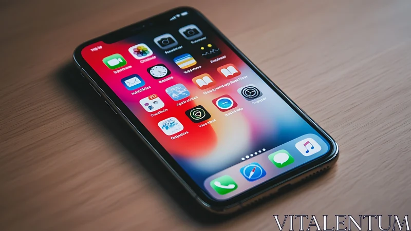 iPhone Home Screen Display with iOS App Icons and Dynamic Wallpaper