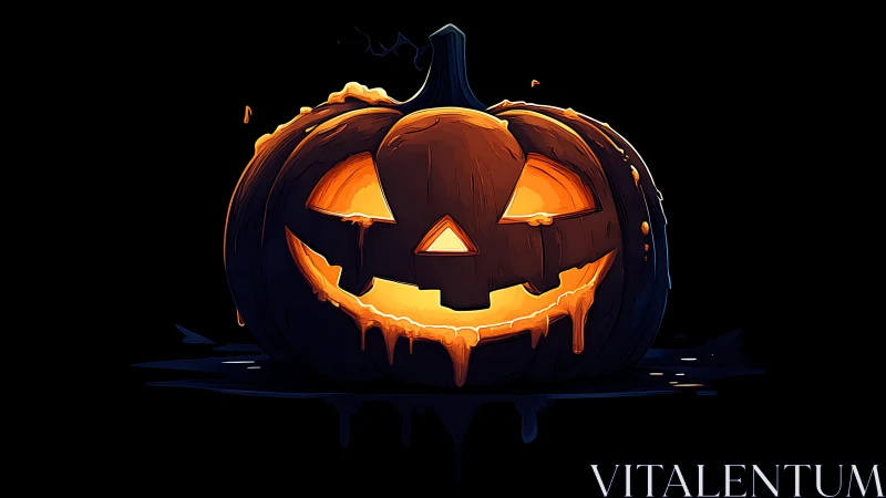 Glowing jack o lantern with dripping candle wax grin.