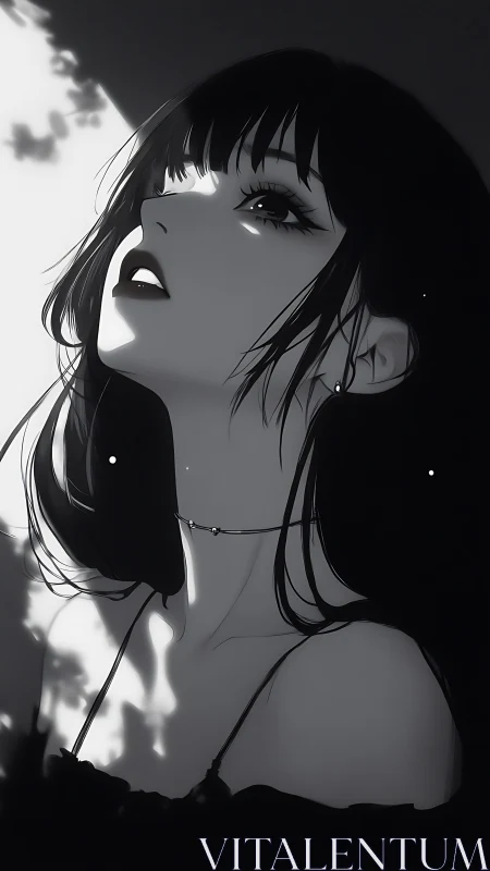 High-contrast anime portrait studies upward light and shadow