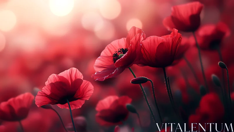 Vibrant Red Poppies Glowing in Soft Light