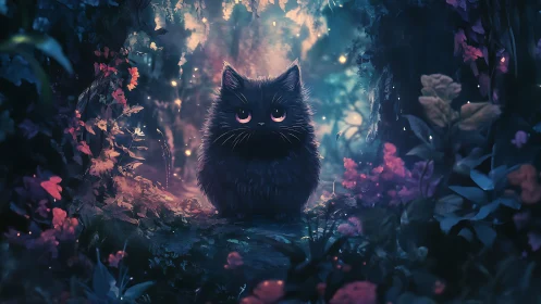 Digital Felidae Portrait with Volumetric Lighting and Chromatic Floral Ambient Environment