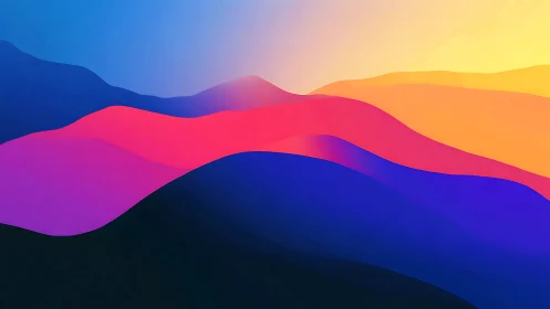 Gentle neon hills drifting through a glowing sunrise sky.
