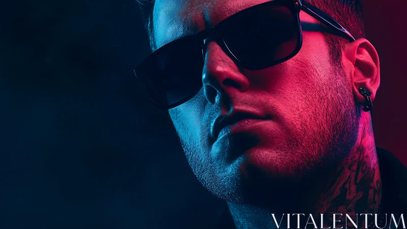 Dual-tone cyber-noir portrait intensifies angular male profile