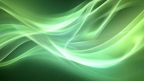 Luminous green light waves curve across deep gradient field