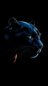 Black panther profile with blue neon gradient and golden eye