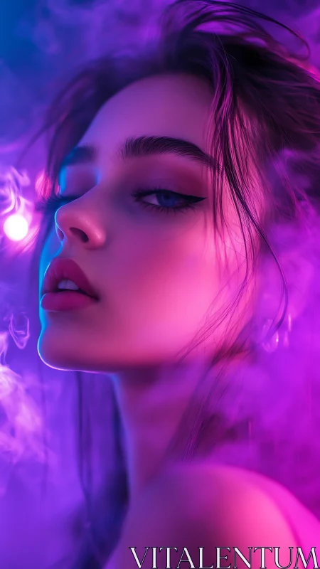 Neon-gradient portrait study with volumetric vapor lighting.