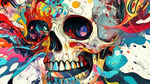 Color storms riot through a laughing neon skull