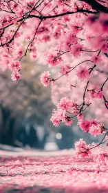 Blossom Cascade Dreams Where Pink Petals Dance Across Twilight