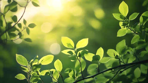 Sunlit Green Leaves in Nature, Soft Focus Botanical Photography.