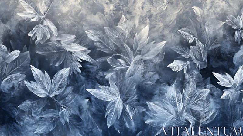 Macro crystalline frost foliage in layered blue gradients