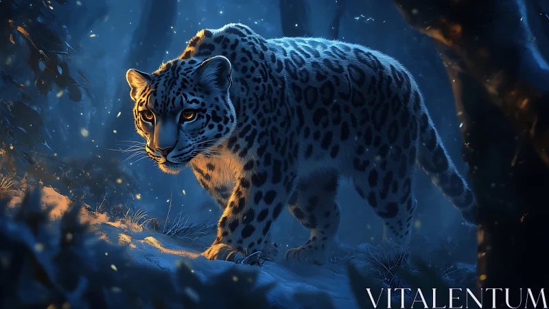 Snow Leopard in Mountain Environment with Atmospheric Lighting