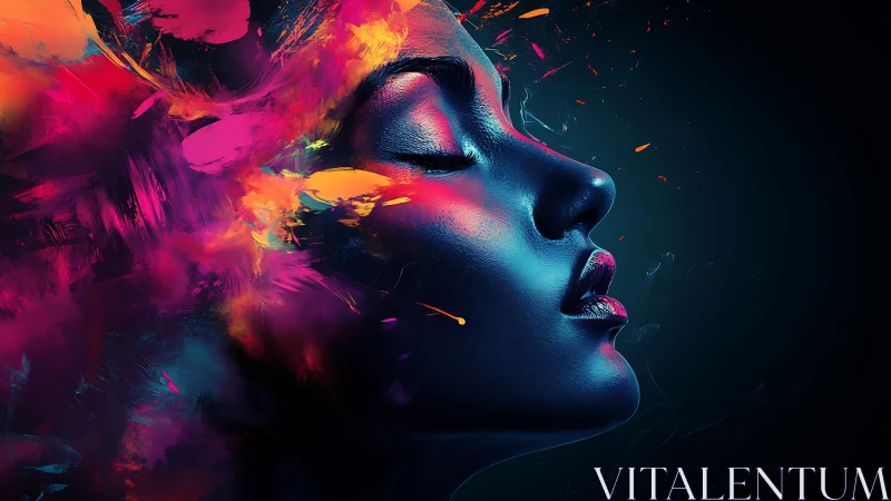 Side profile portrait merges with saturated digital paint plumes