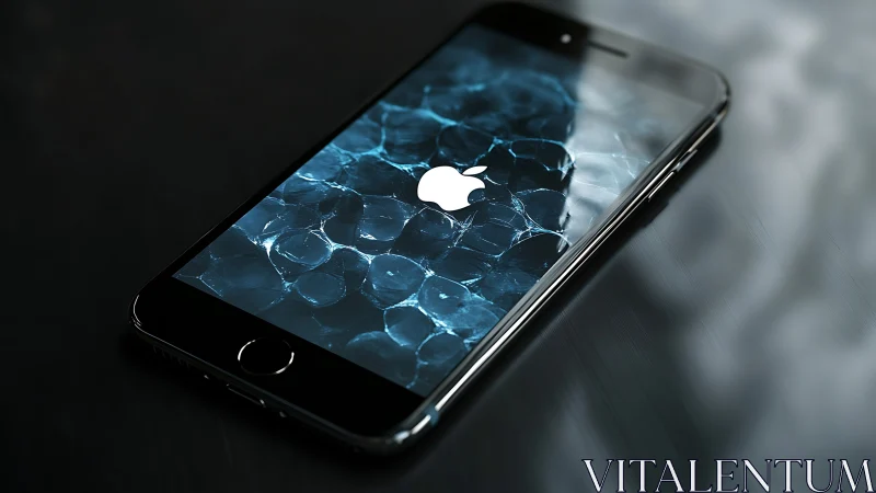 Sleek smartphone resting in cool blue reflective light.