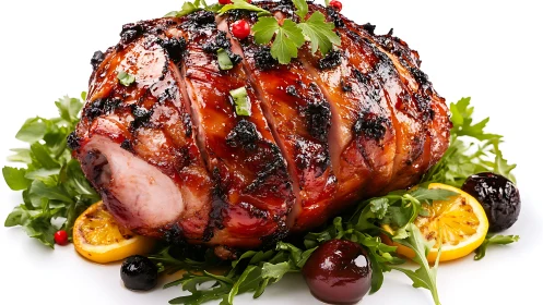 Caramel‑glazed holiday ham crowned with citrus garden flair.