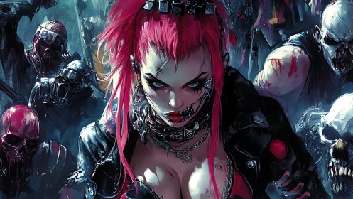 Neon punk heroine amid brutal dystopian horde uprising.
