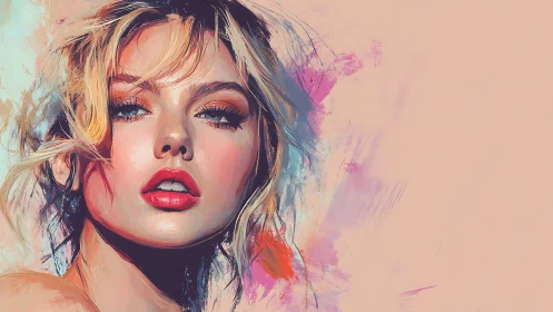 Brushstroke siren in neon pastels and windswept glamour.