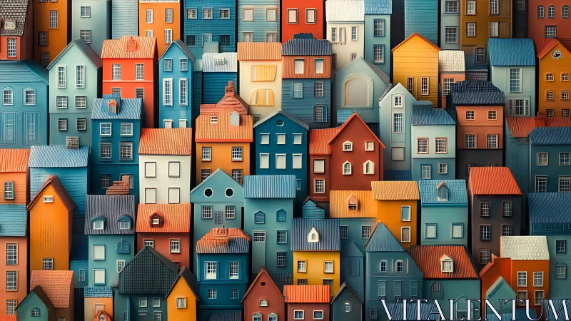 Color-graded miniature townscape with dense modular facades