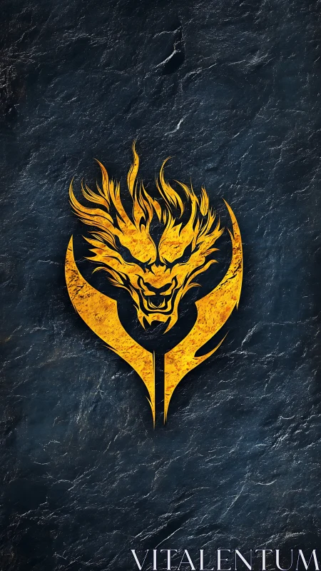 Fiery golden dragon emblem burns over dark stone field