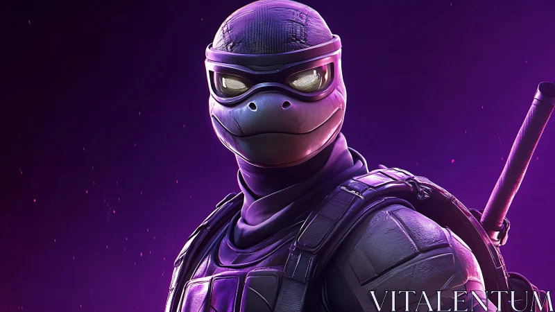 Midnight turtle vigilante stares down neon city shadows