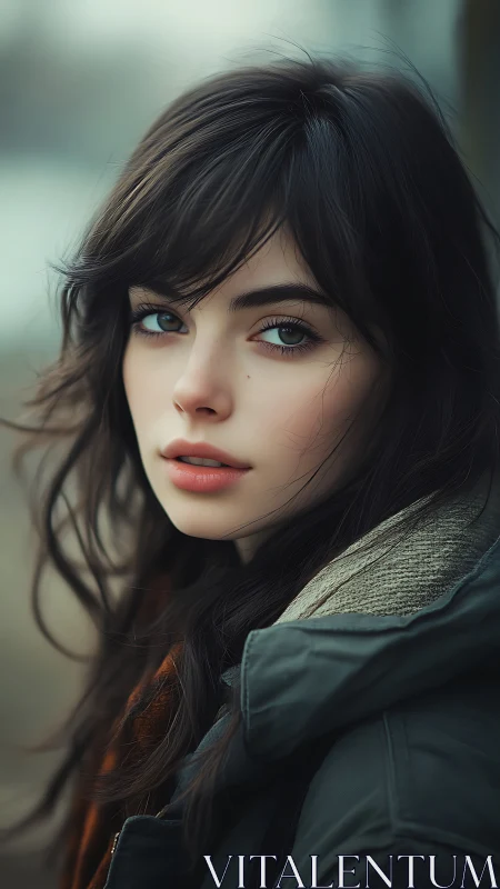 Portrait study shows soft light on contemplative woman.